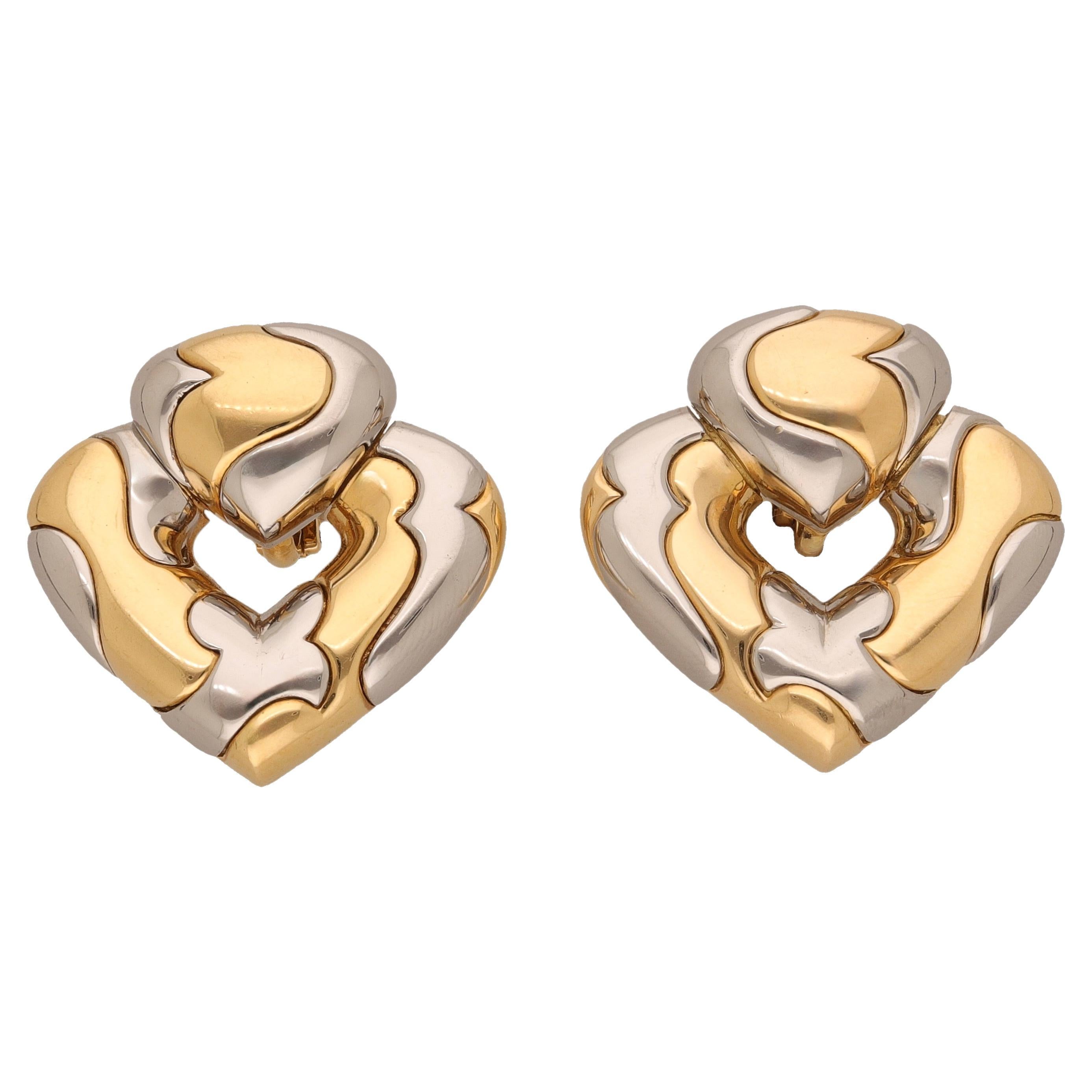 1987 Marina B. Yellow Gold Stell Heart Shaped Clip-on Earrings