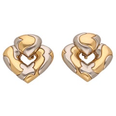 1987 Marina B. Yellow Gold Stell Heart Shaped Clip-on Earrings
