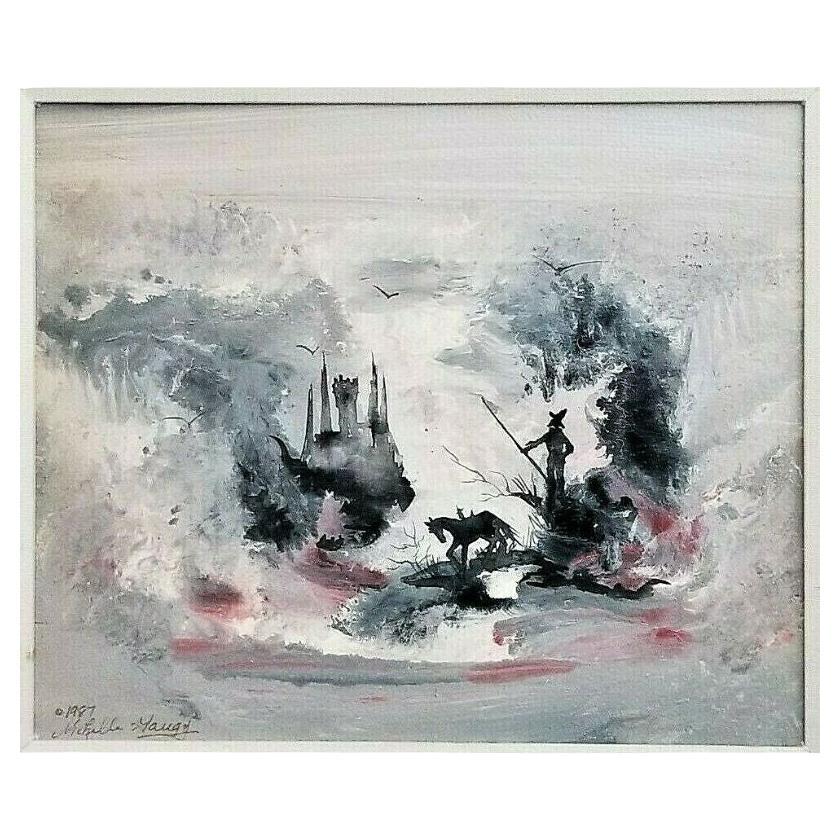 Offering One Of Our Recent Palm Beach Estate Fine Art Acquisitions Of  A
1987 Michelle Gaugy (Wife of Jean-Claude Gaugy) Framed Acrylic Don Quixote Themed Painting
Entitled: 