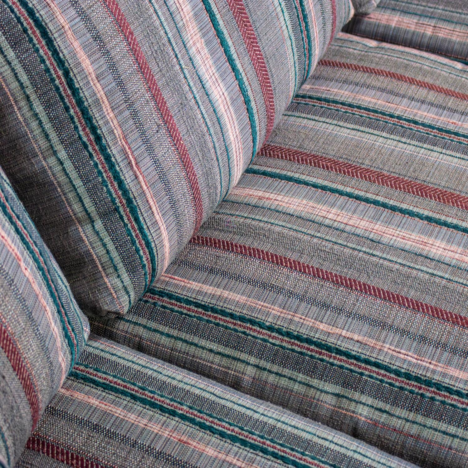 1987 Modern Tuxedo Style Sofa by Thomasville Navy, Gray, Red, & Lavender Striped For Sale 13
