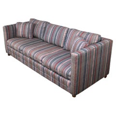 1987 Modern Tuxedo Style Sofa by Thomasville Navy, Gray, Red, & Lavender Striped