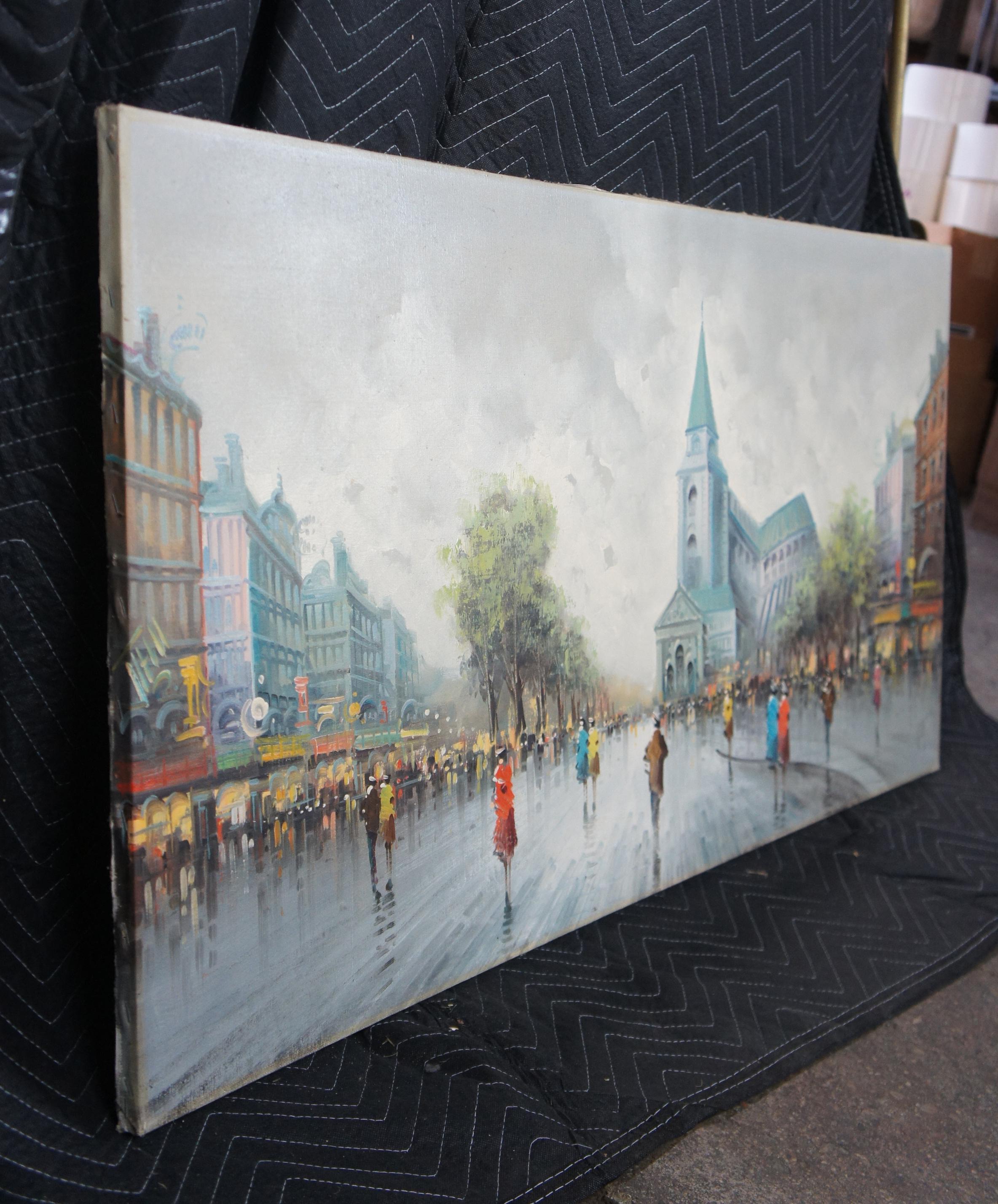 Peinture à l'huile impressionniste d'Antonio Devity représentant un paysage urbain, Scène de rue, Paris, 1987 Bon état - En vente à Dayton, OH
