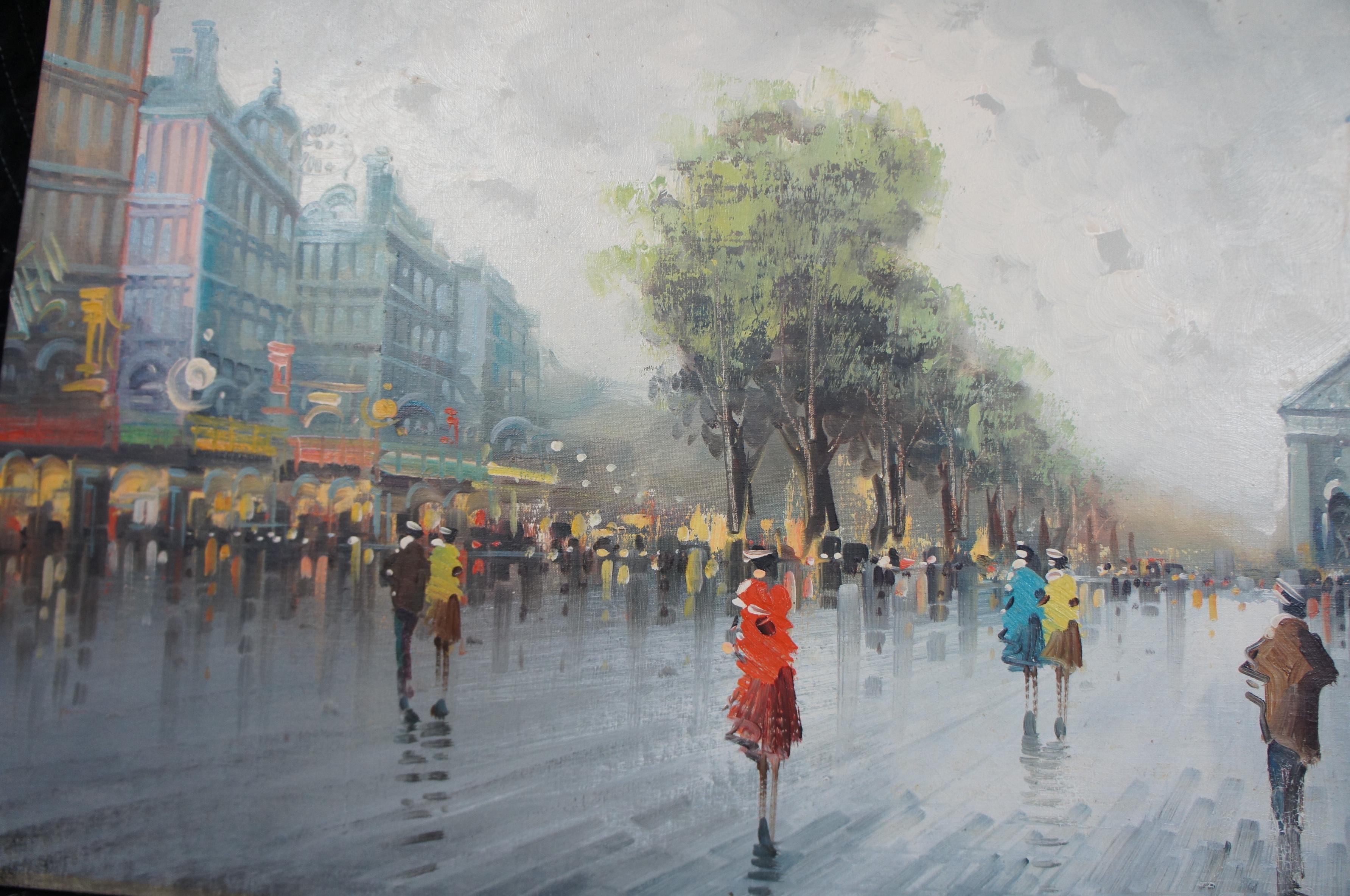 Peinture à l'huile impressionniste d'Antonio Devity représentant un paysage urbain, Scène de rue, Paris, 1987 en vente 1