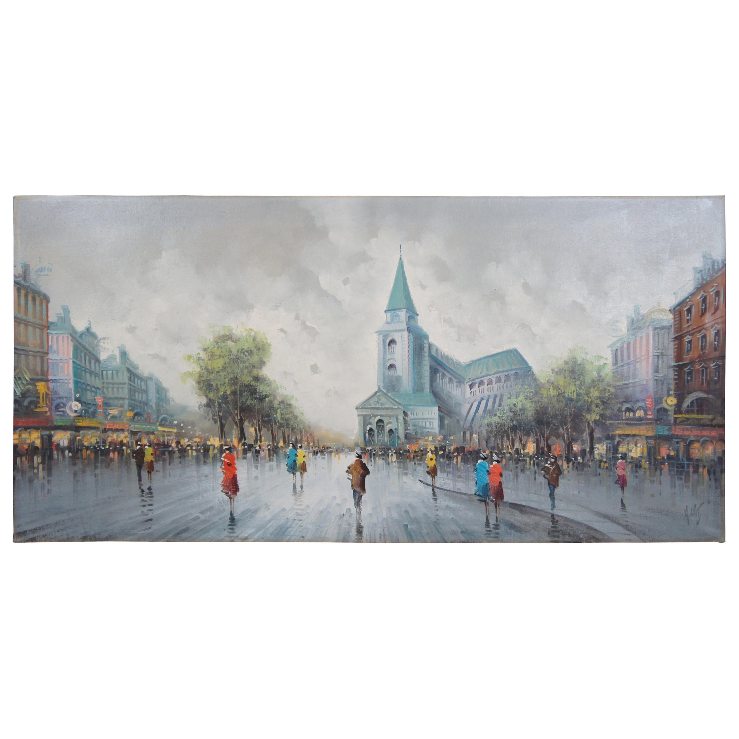 1987 Paris Impressionist Street Scene Cityscape Oil Painting Antonio Devity For Sale