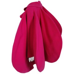 Vintage 1987 Pierre Cardin Haute-Couture Magenta Pink Wool Avant Garde Fin-Back Coat 