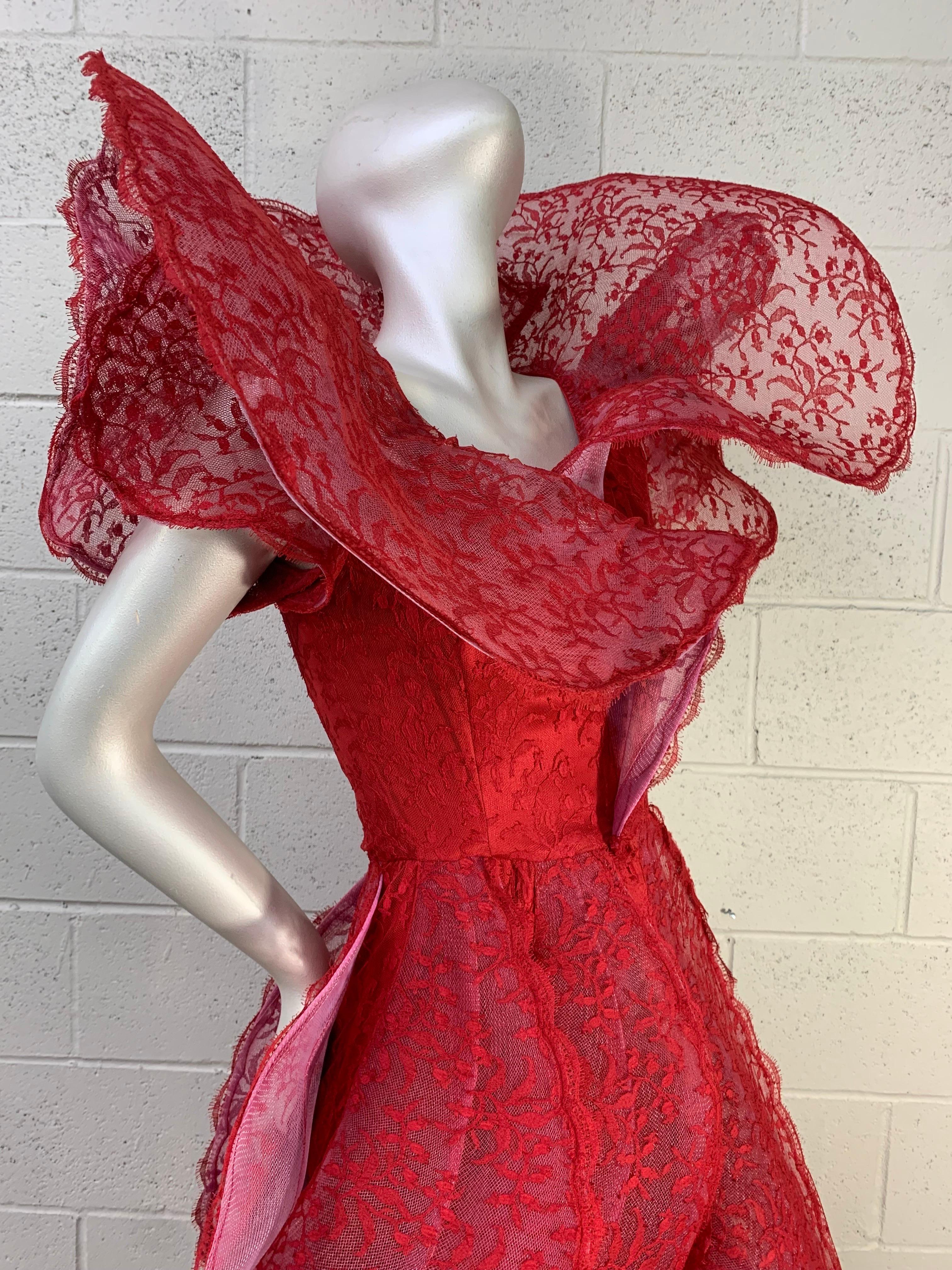 1987 Pierre Cardin Haute Couture Tiered Flounce Lace Dress - Extremely Rare In Excellent Condition In Gresham, OR