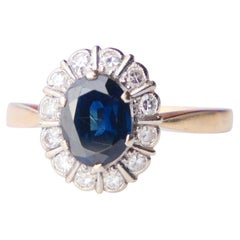 1987 Ring natural 1.6ct Sapphire 0.33 ct Diamonds solid 18K Gold ØUS8/ 4gr.