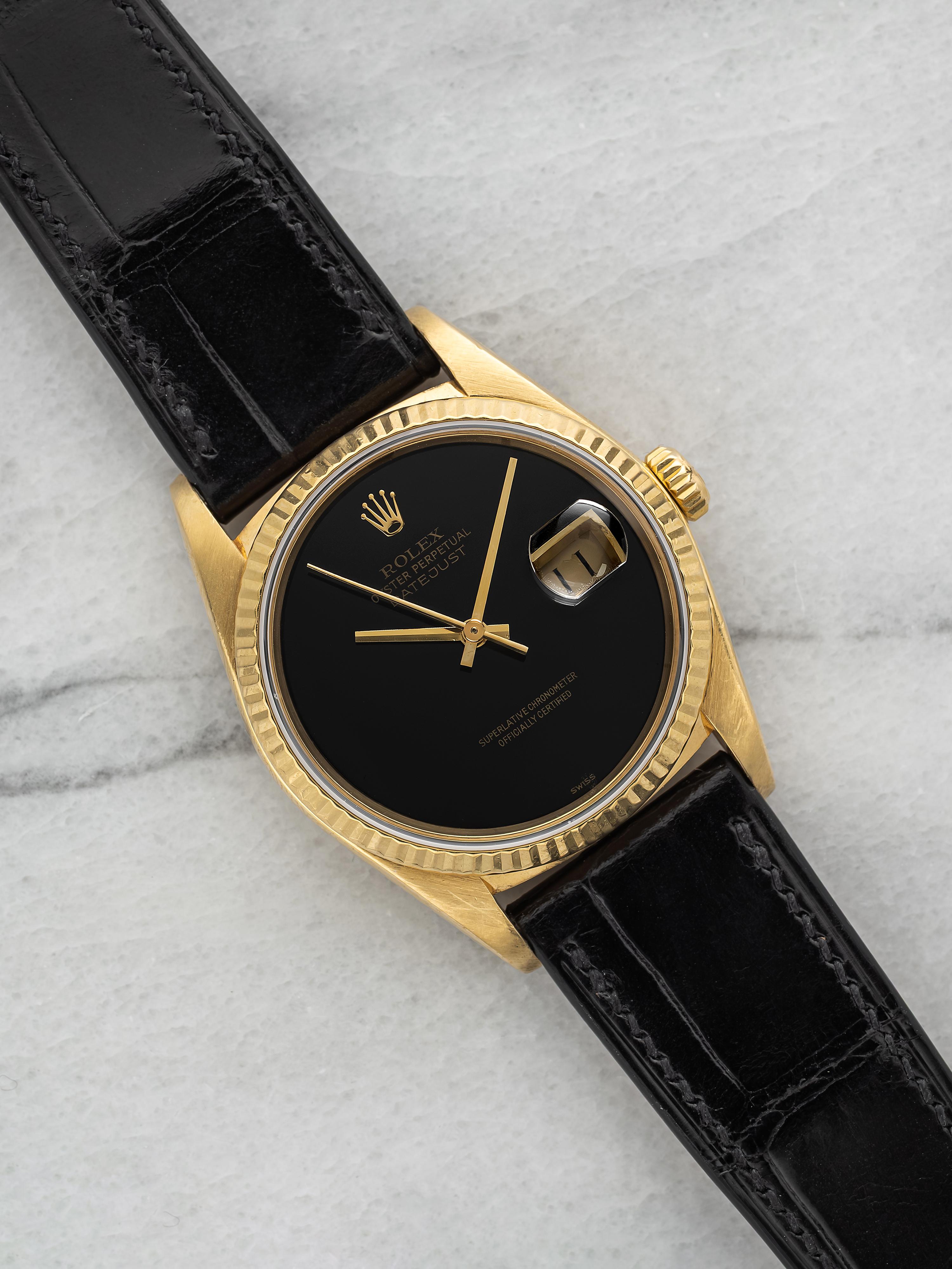 Rollex Introduction 1987 Rolex Datejust 16018 18K Yellow Gold Factory Onyx Dial Automatic ...