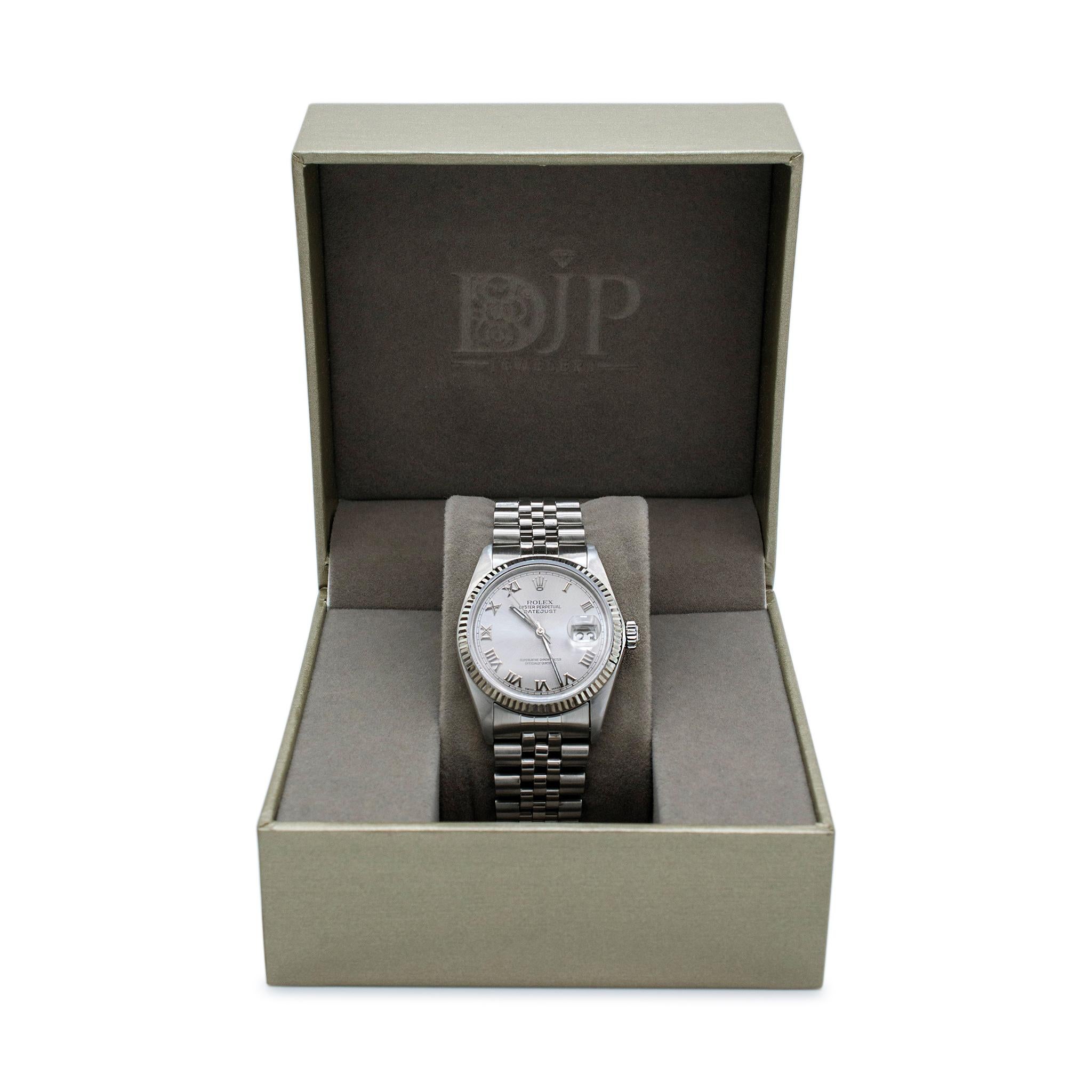 1987 Rolex Datejust 36MM 16014 Grey Roman Dial Jubilee Stainless Steel Watch For Sale 1