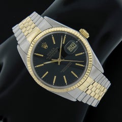 1987 Rolex Datejust Black Tapestry Dial 36mm Jubilee Watch Ref 16013 w/ Papers