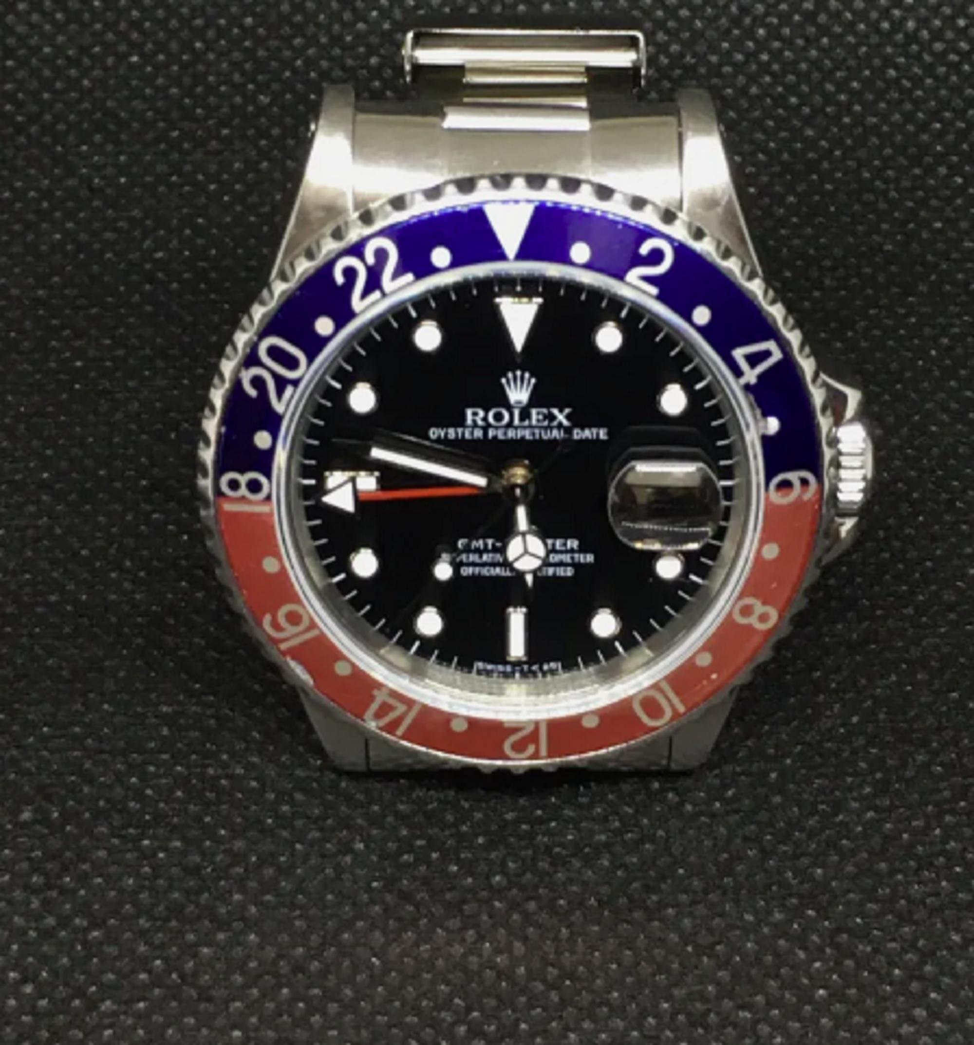 1987 Rolex GMT Master Pepsi Automatic Watch 16700

Bracelet: 8.5 inch length including the case, thirteen links, clasp  “M11”, 