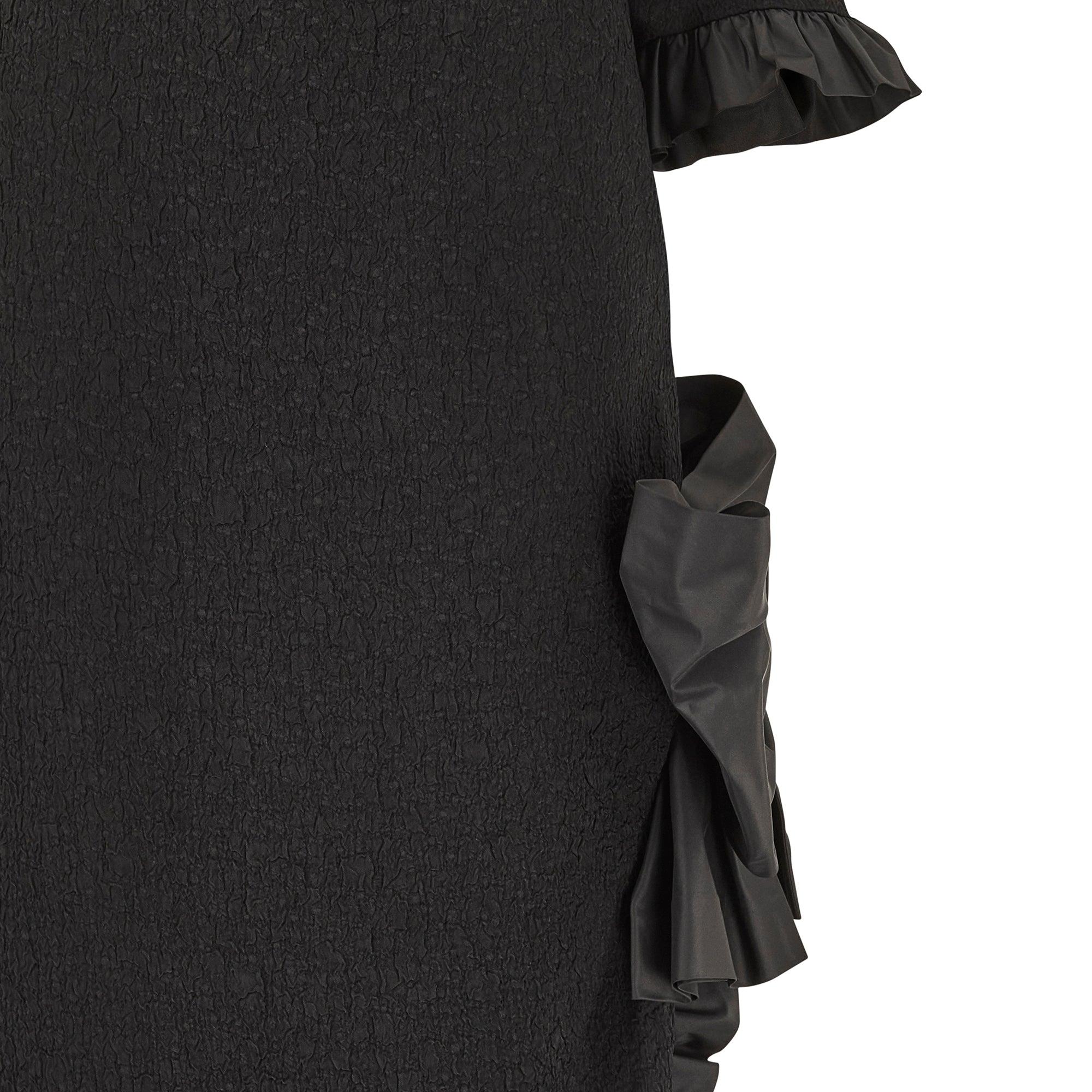 1987 Saint Laurent Runway Black Crinkle Dress with Taffeta Ruffles In Excellent Condition For Sale In London, GB