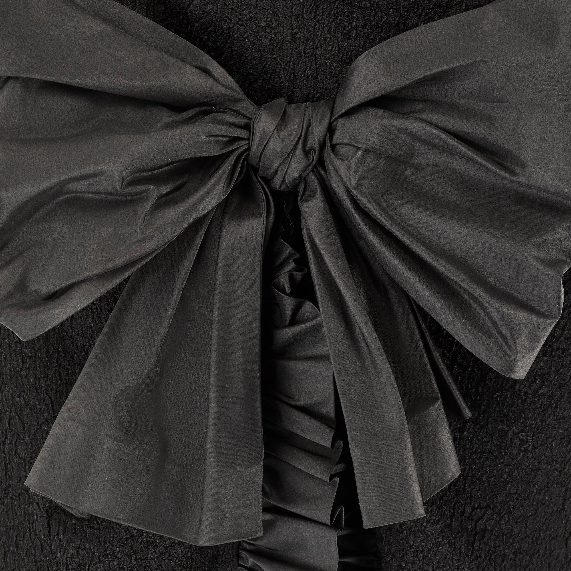 Women's 1987 Saint Laurent Runway Black Crinkle Dress with Taffeta Ruffles For Sale
