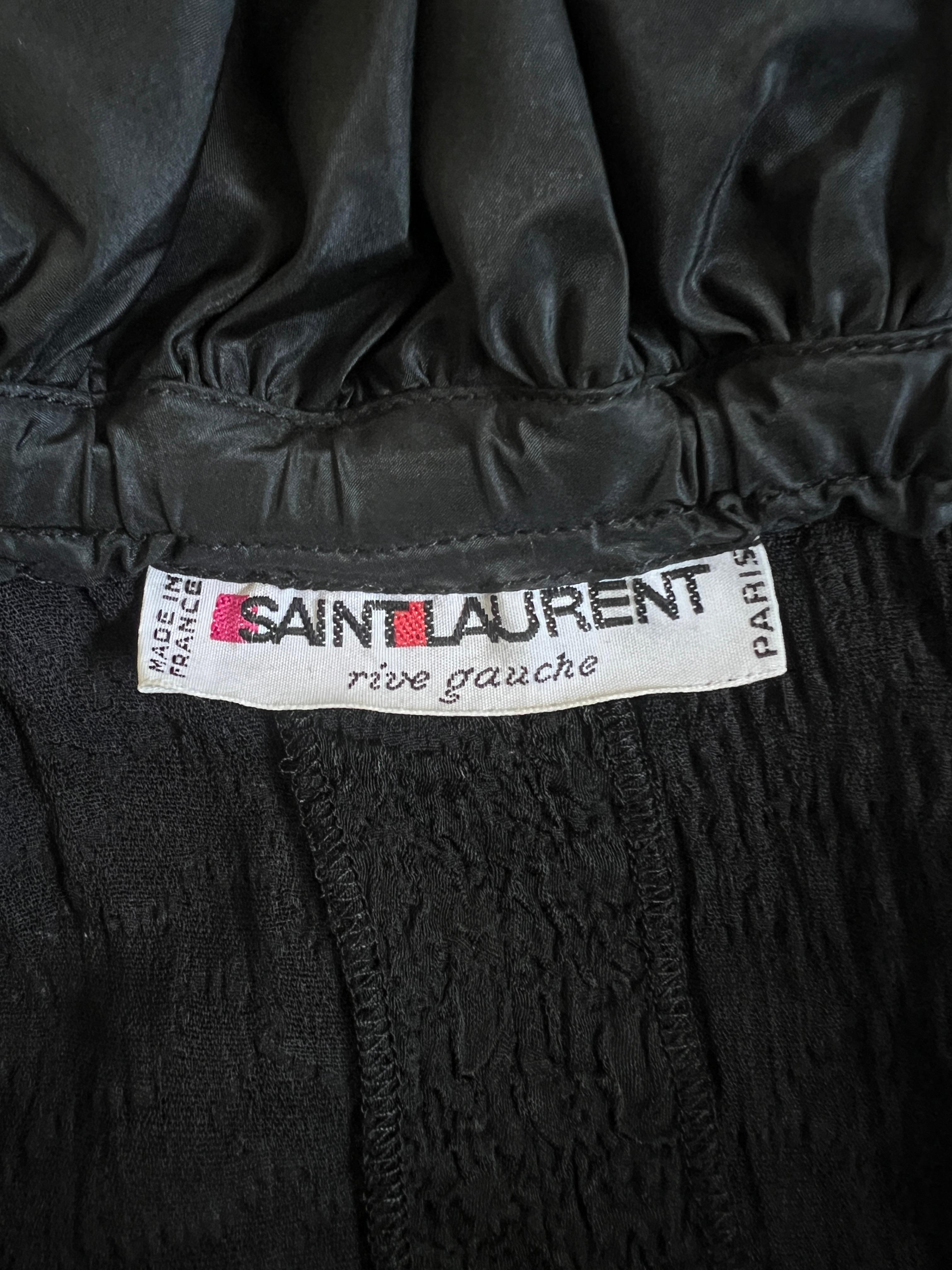 1987 Saint Laurent Runway Black Crinkle Dress with Taffeta Ruffles For Sale 1