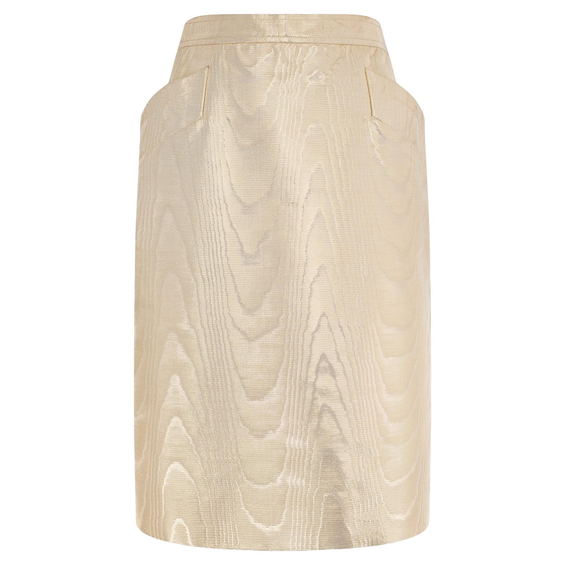 1987 Saint Laurent Runway Documented Gold Moiré Pencil Skirt