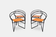 1987 Set of Four Dining Chairs La Tonda Mario Botta Italian Orange Leather Metal