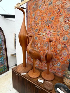 1987 Set of Three Large Carved Wood Shore Bird Sculptures by Paul LaMontagne