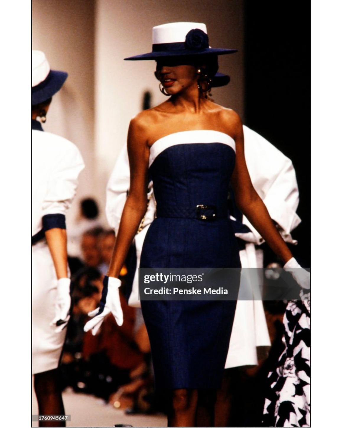 1987 Spring RTW Chanel Blue and White Denim Strapless Top & Skirt Ensemble 4