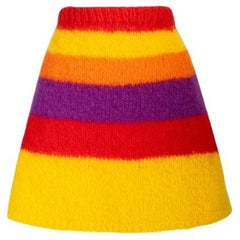 1987 Stephen Sprouse “S” Label Mohair Knit Multicolor Stripe Mini Skirt