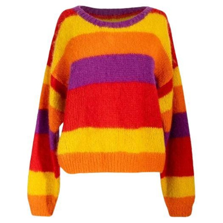 1987 Stephen Sprouse “S” Label Mohair Knit Stripe Sweater For Sale