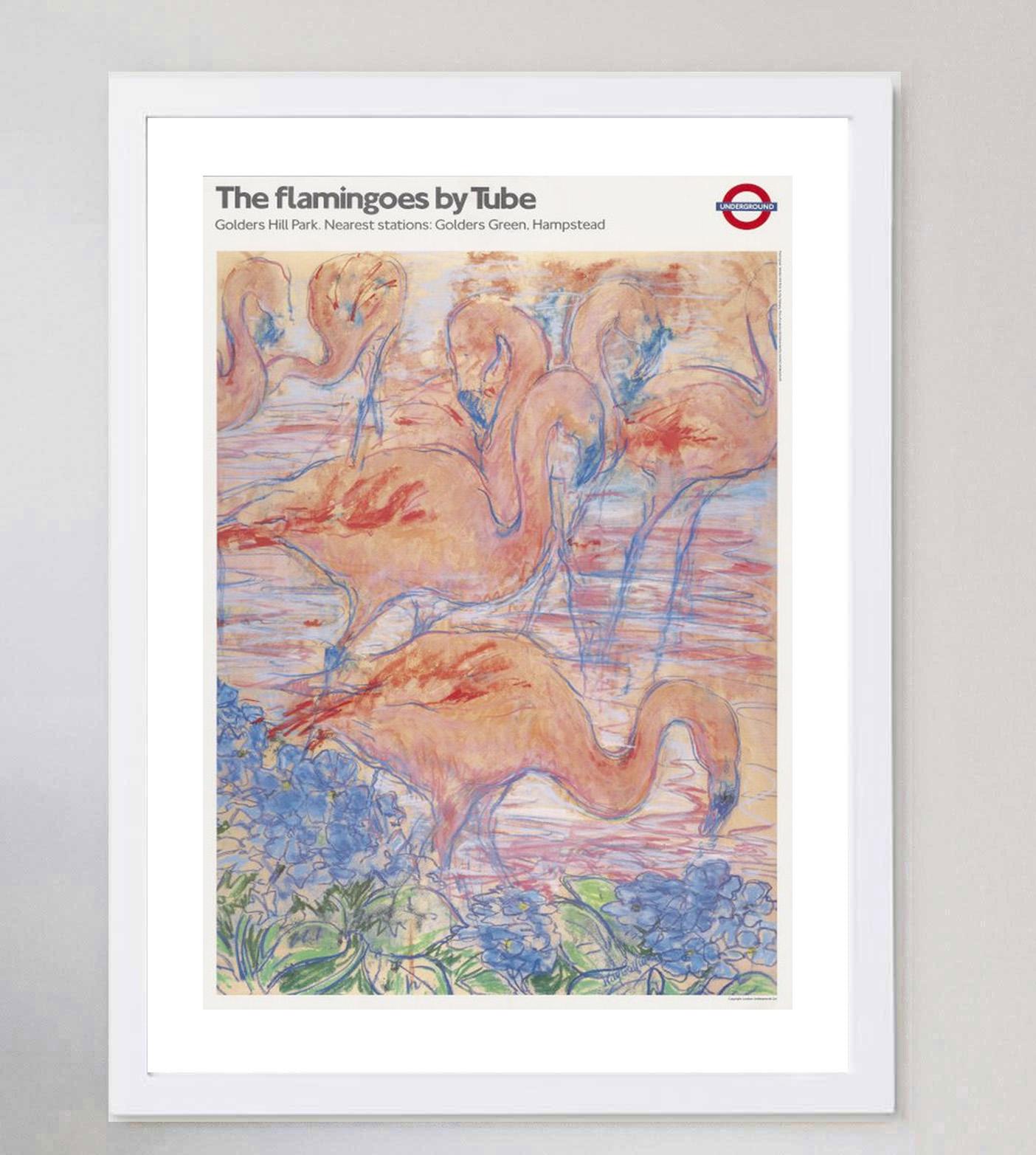 Fine XX secolo 1987 TFL - I fenicotteri in metropolitana - Golders Hill Park Poster originale d'epoca in vendita