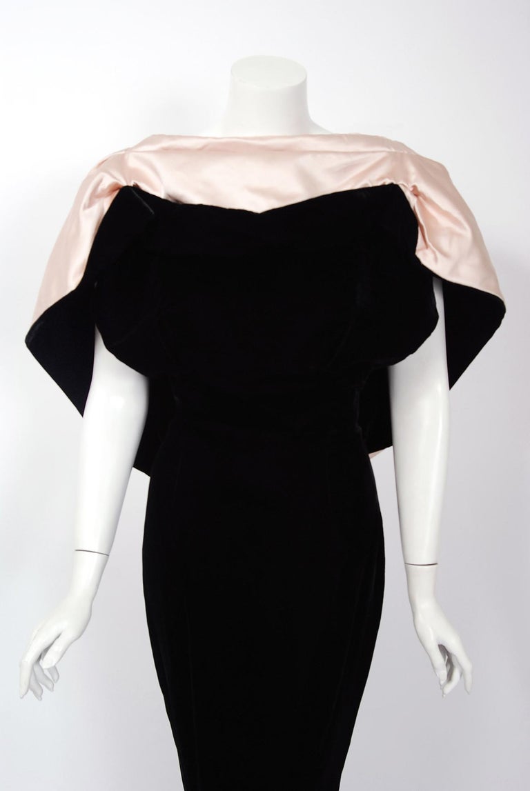 1987 Thierry Mugler Museum-Held Black Velvet and Pink Satin Bias-Cut ...