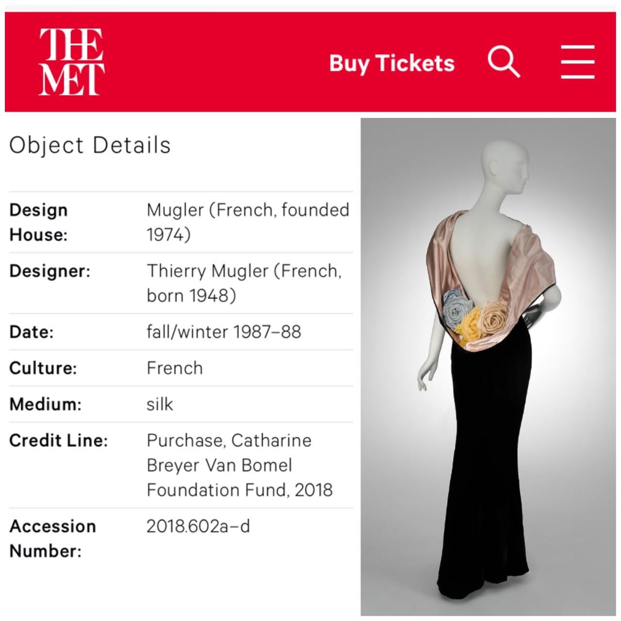 Vintage 1987 Thierry Mugler Museum-Held Velvet & Satin Bias-Cut Backless Gown 3