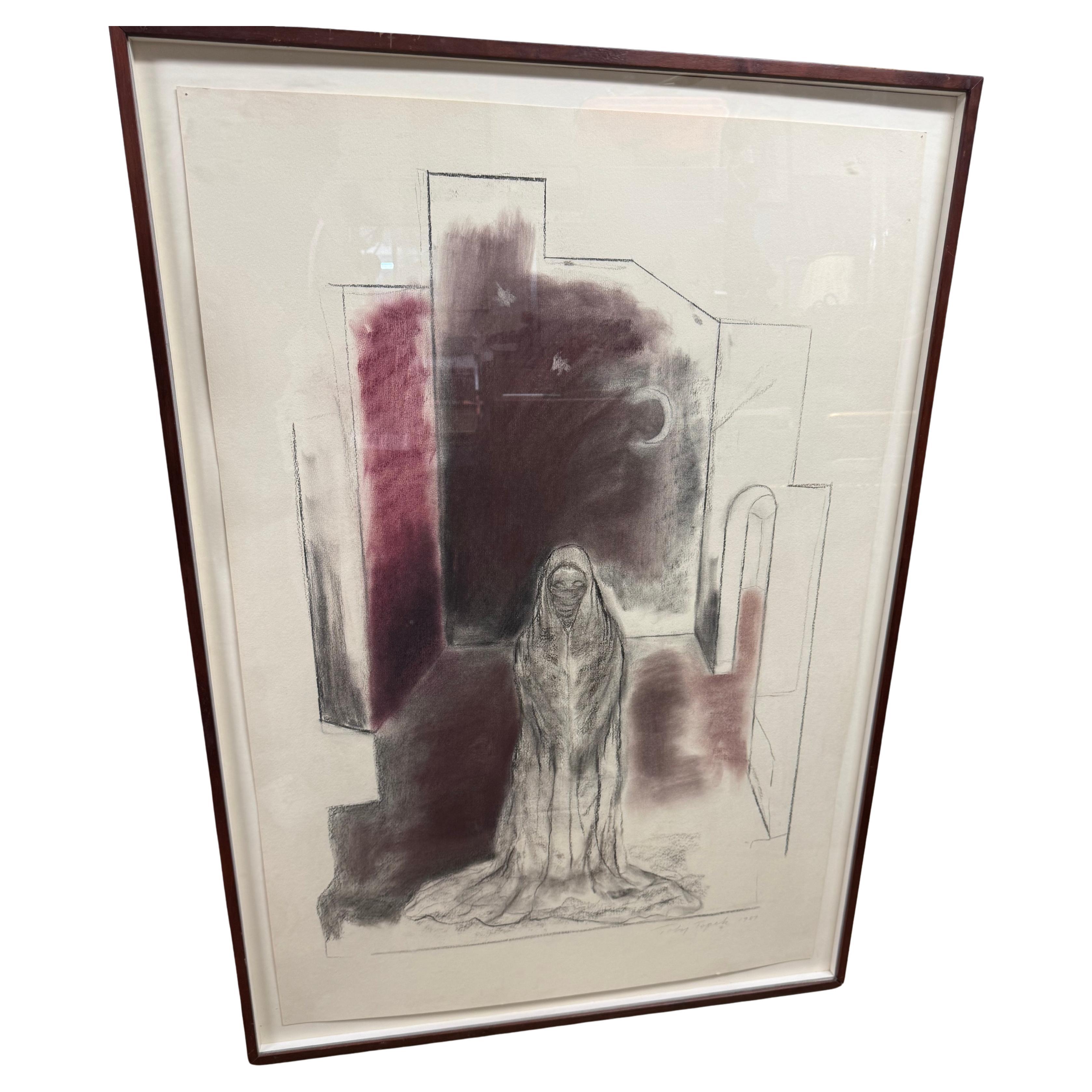 1987 Toby Topek Original 42" x 30" Charcoal Drawing For Sale