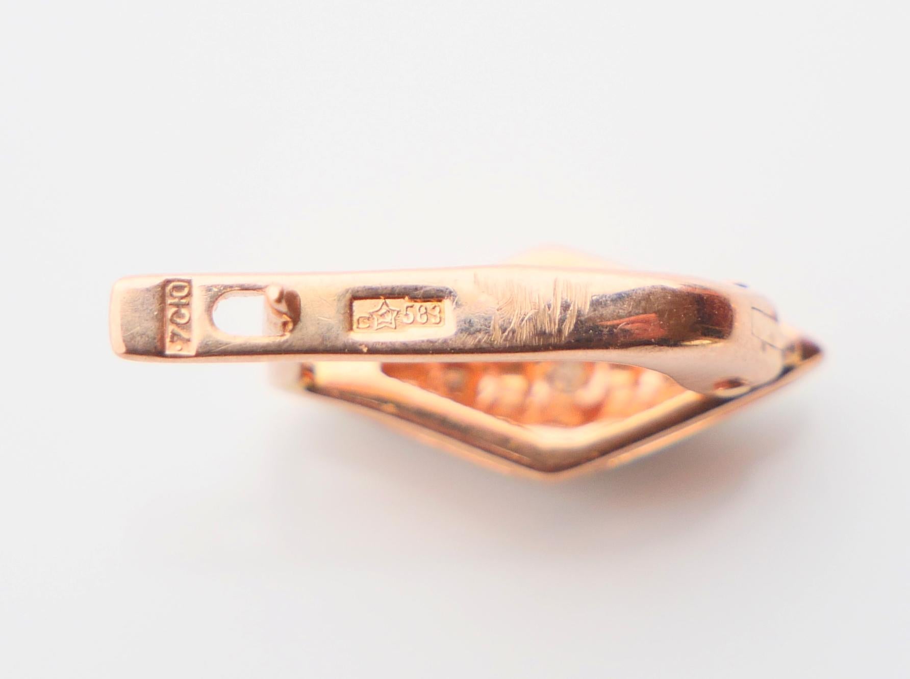 1987 USSR Russian Earrings Diamonds solid 14K Rose White Gold / 3.25gr en vente 5