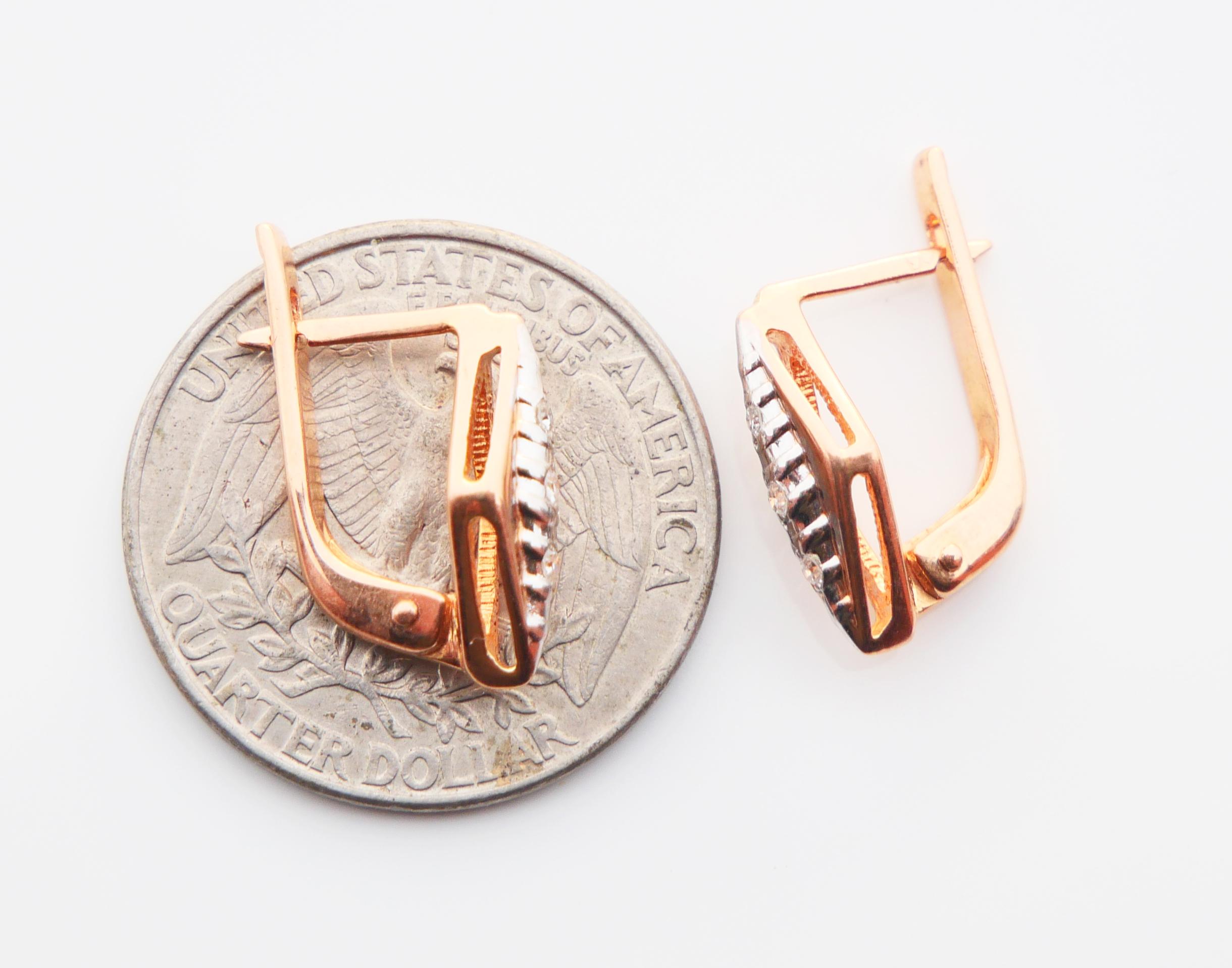 1987 USSR Russian Earrings Diamonds solid 14K Rose White Gold / 3.25gr en vente 6