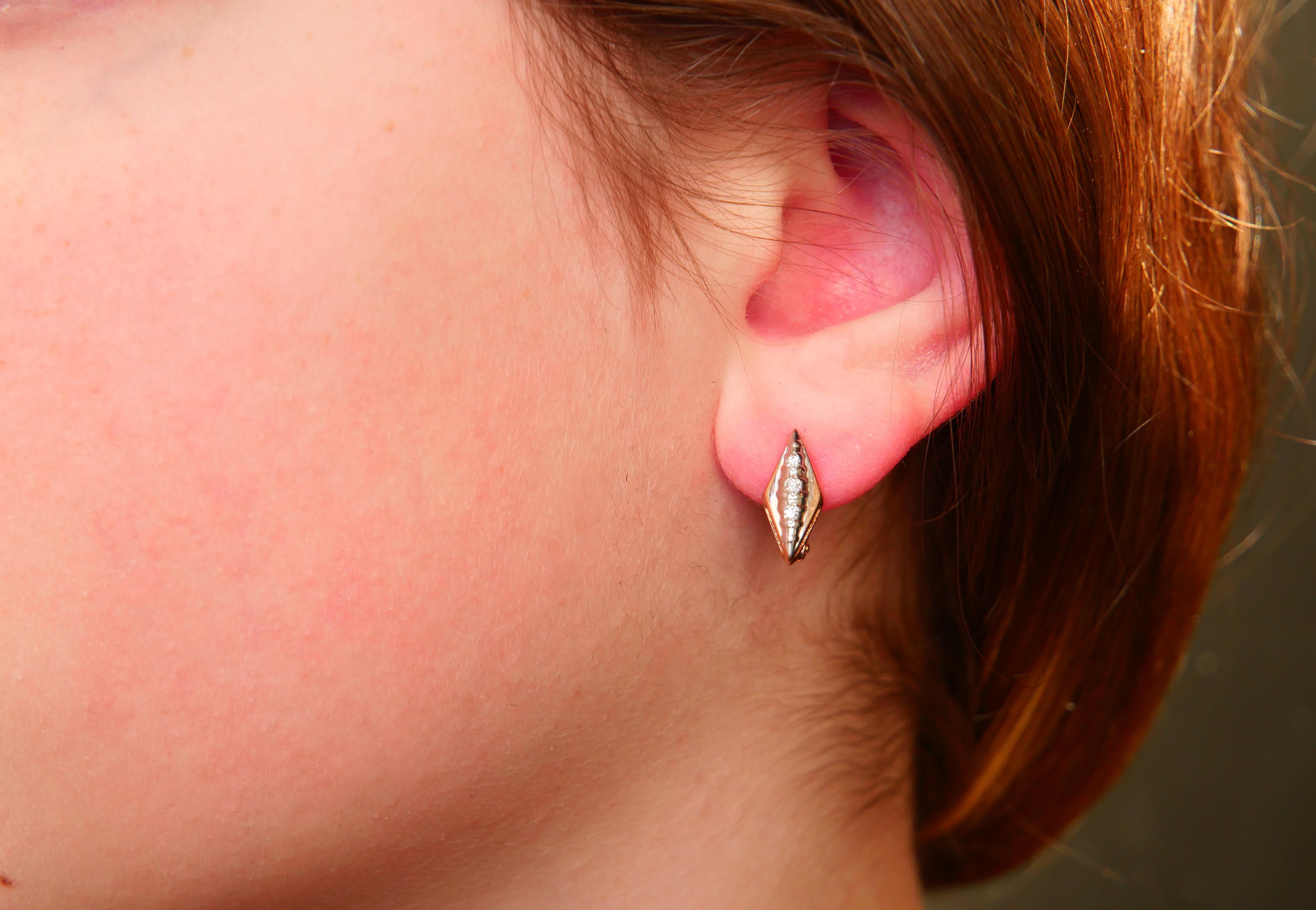 Taille brillant 1987 USSR Russian Earrings Diamonds solid 14K Rose White Gold / 3.25gr en vente