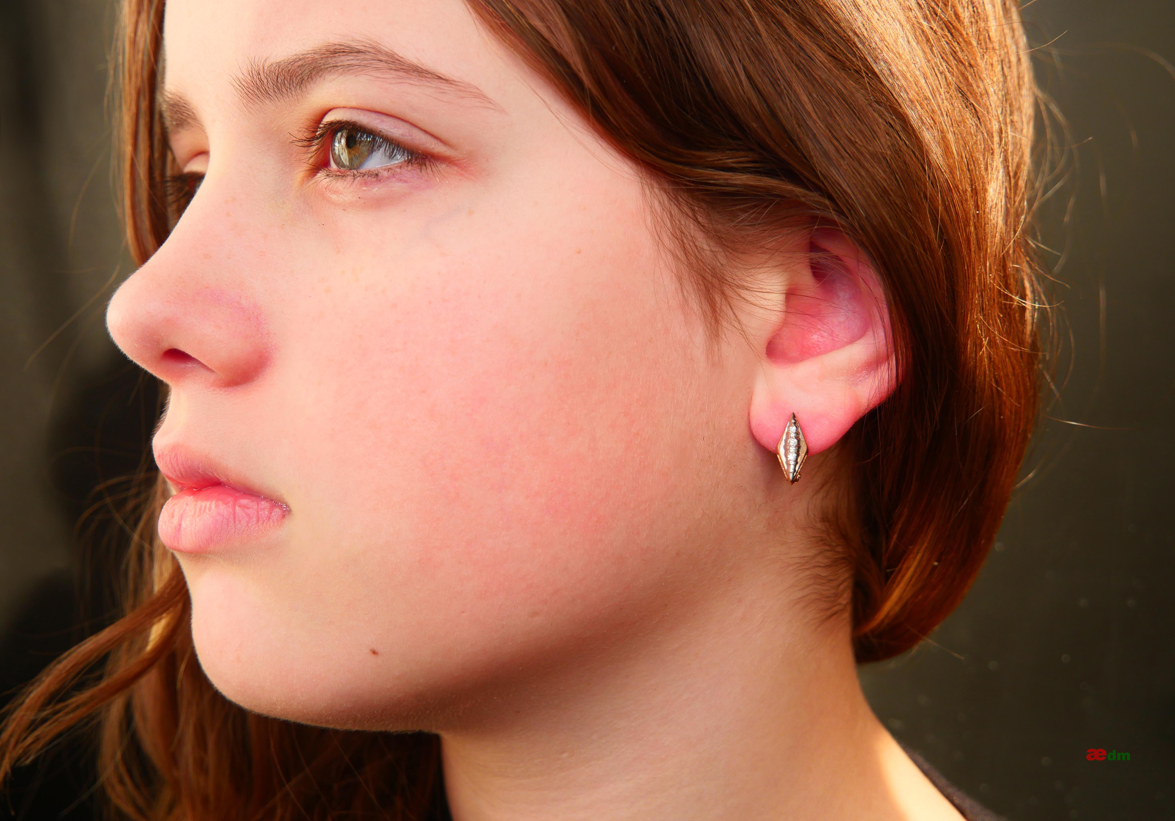 1987 USSR Russian Earrings Diamonds solid 14K Rose White Gold / 3.25gr Pour femmes en vente