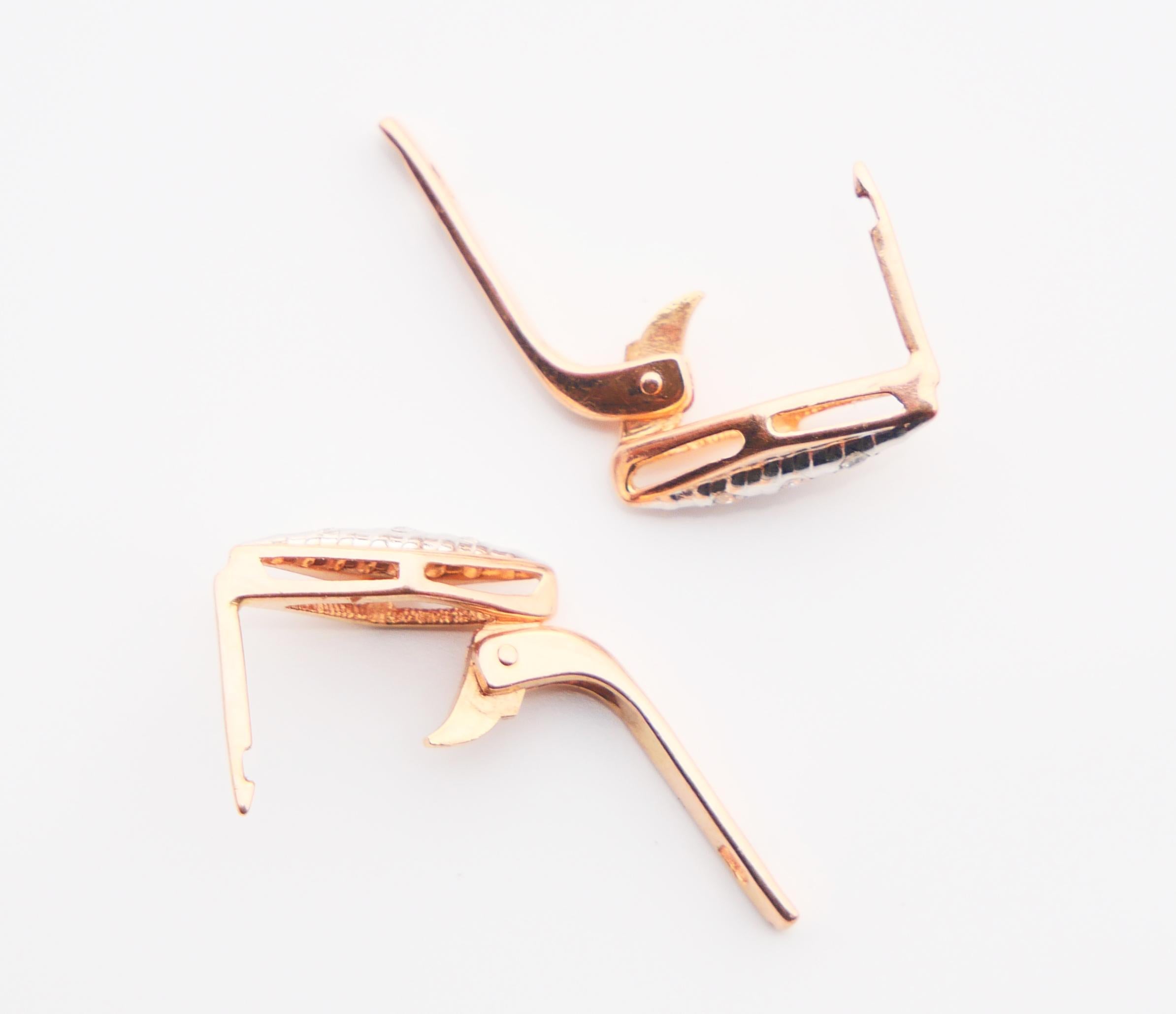 1987 USSR Russian Earrings Diamonds solid 14K Rose White Gold / 3.25gr en vente 3