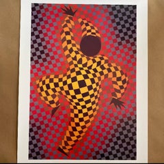 1987 Victor Vasarely "Clown (Rosso)" Litografia offset