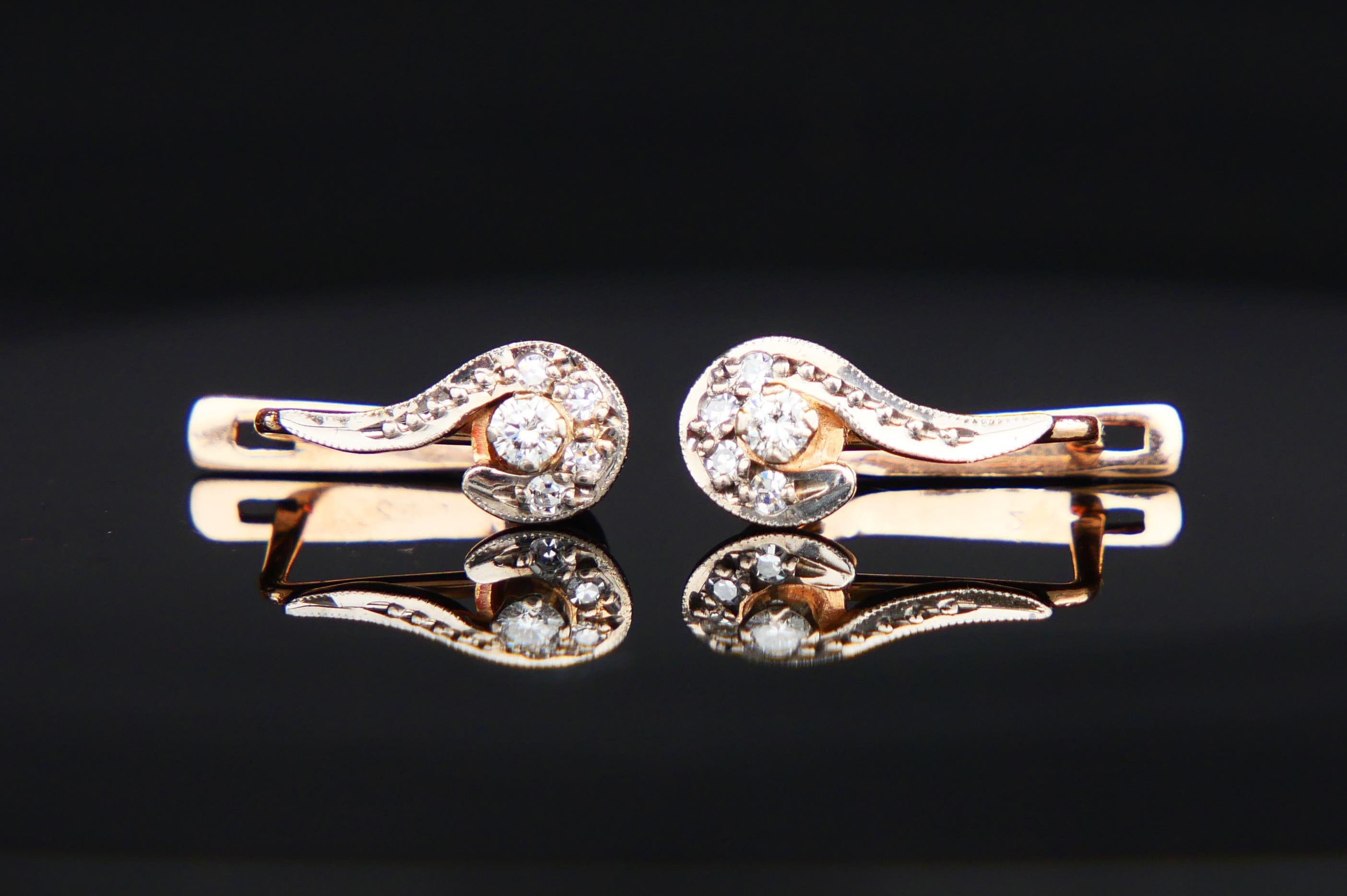 Retro 1987 Vintage Armenian Earrings natural Diamonds 583 /14K Rose White Gold/ 4gr For Sale