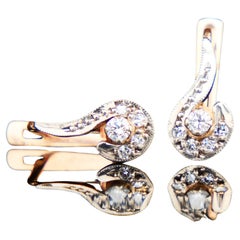 Boucles d'oreilles arméniennes vintage 1987 diamants naturels 583 /14K or blanc rose/ 4gr