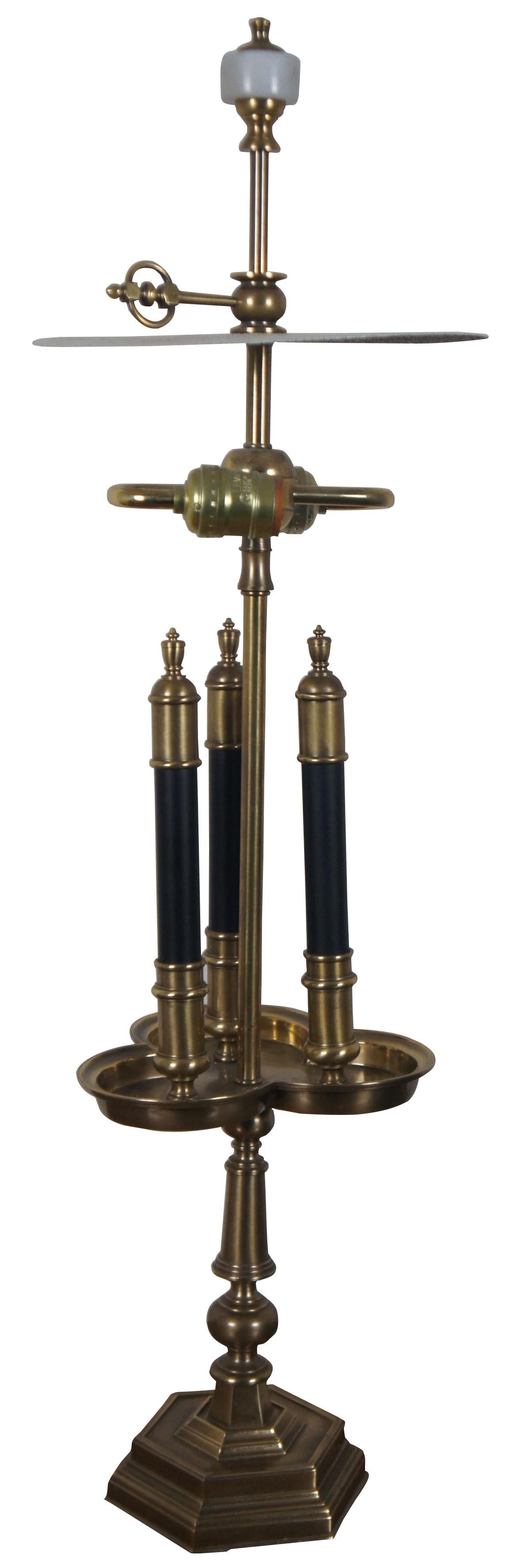 French Provincial 1987 Vintage Frederick Cooper Brass 2 Light French Bouillotte Table Lamp For Sale