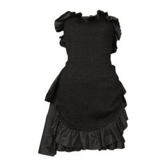 1987 YVES SAINT LAURENT black strapless dress with ruffles and bow