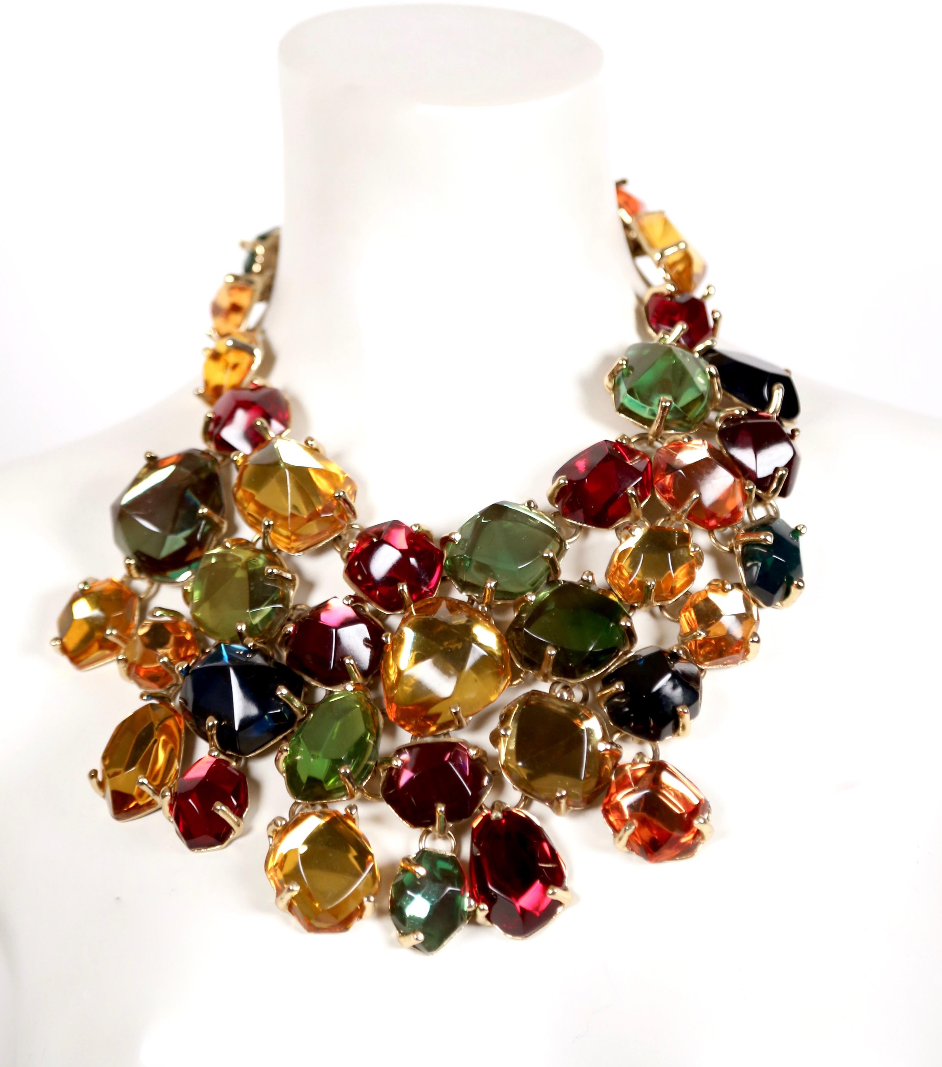 1987 YVES SAINT LAURENT multi-color faceted 'stones' bib necklace In Good Condition In San Fransisco, CA