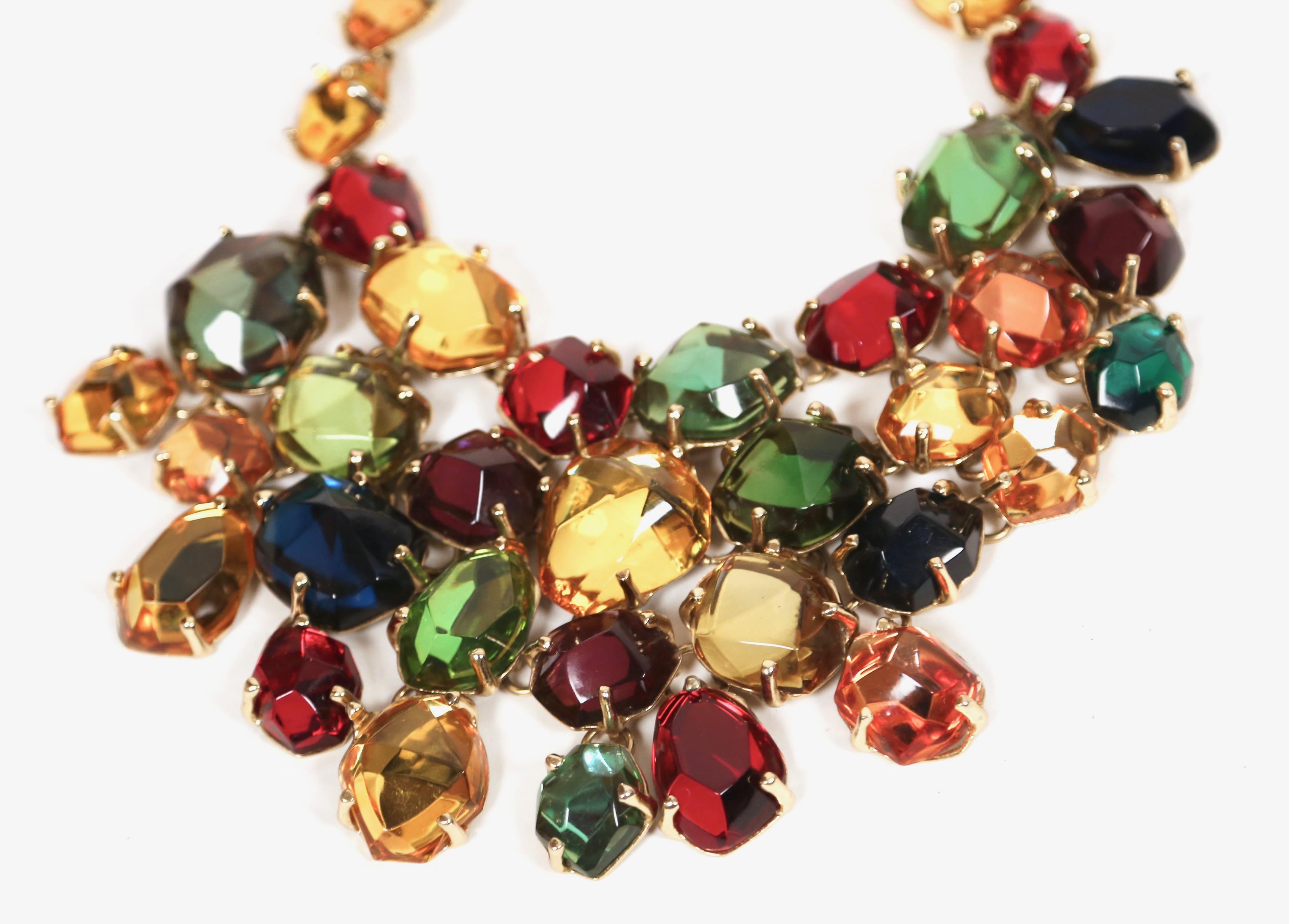 Women's 1987 YVES SAINT LAURENT multi-color faceted 'stones' bib necklace