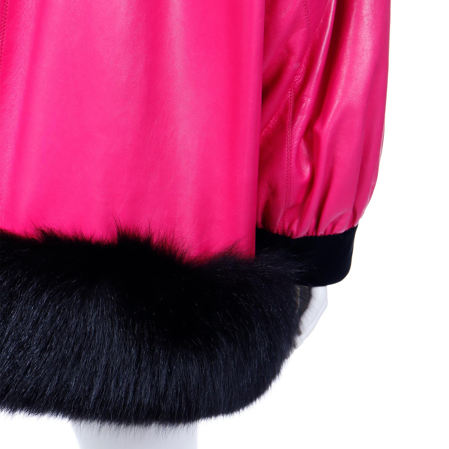 1987 Yves Saint Laurent Runway Haute Couture Pink Leather Jacket w Black Fur For Sale 4