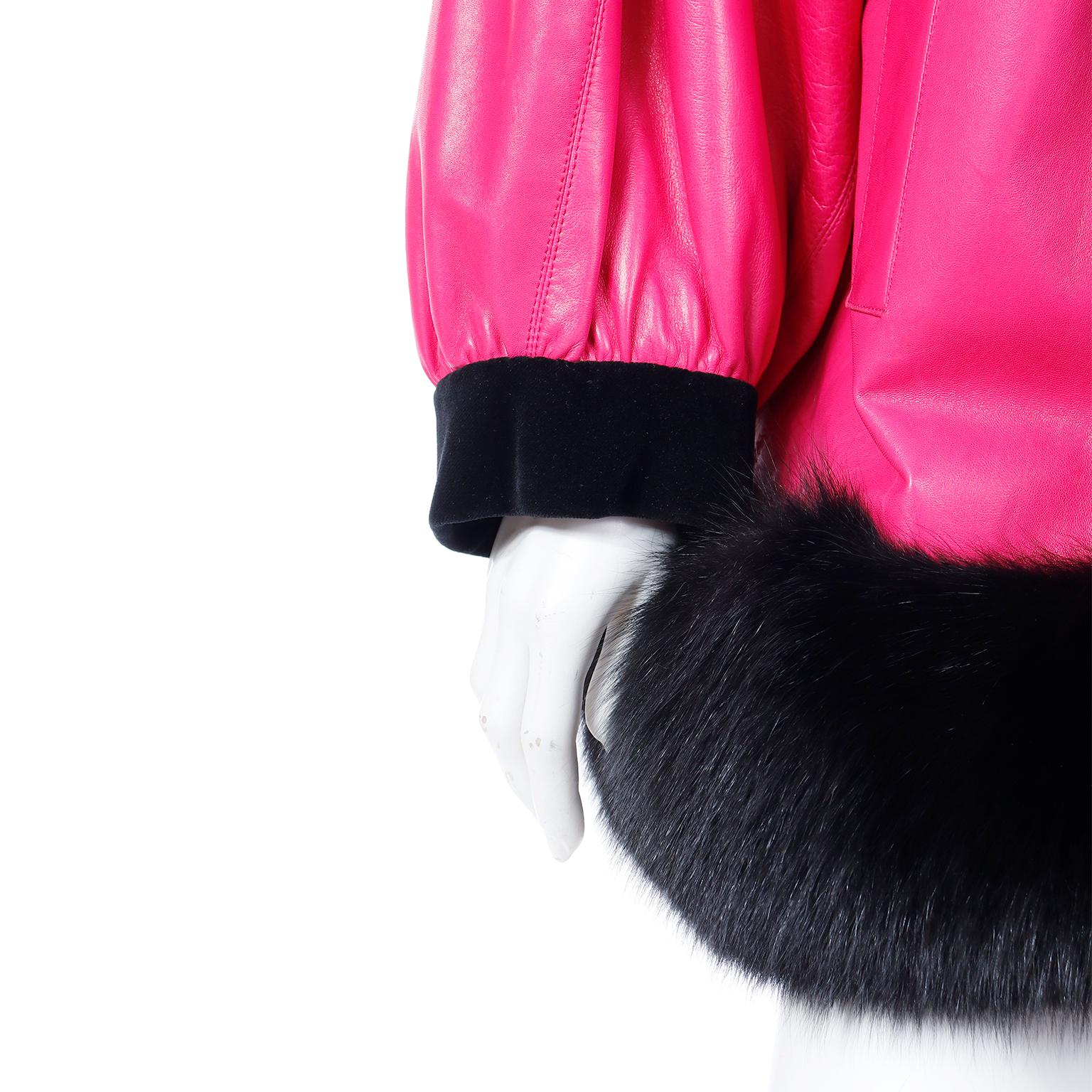 1987 Yves Saint Laurent Runway Haute Couture Pink Leather Jacket w Black Fur For Sale 5