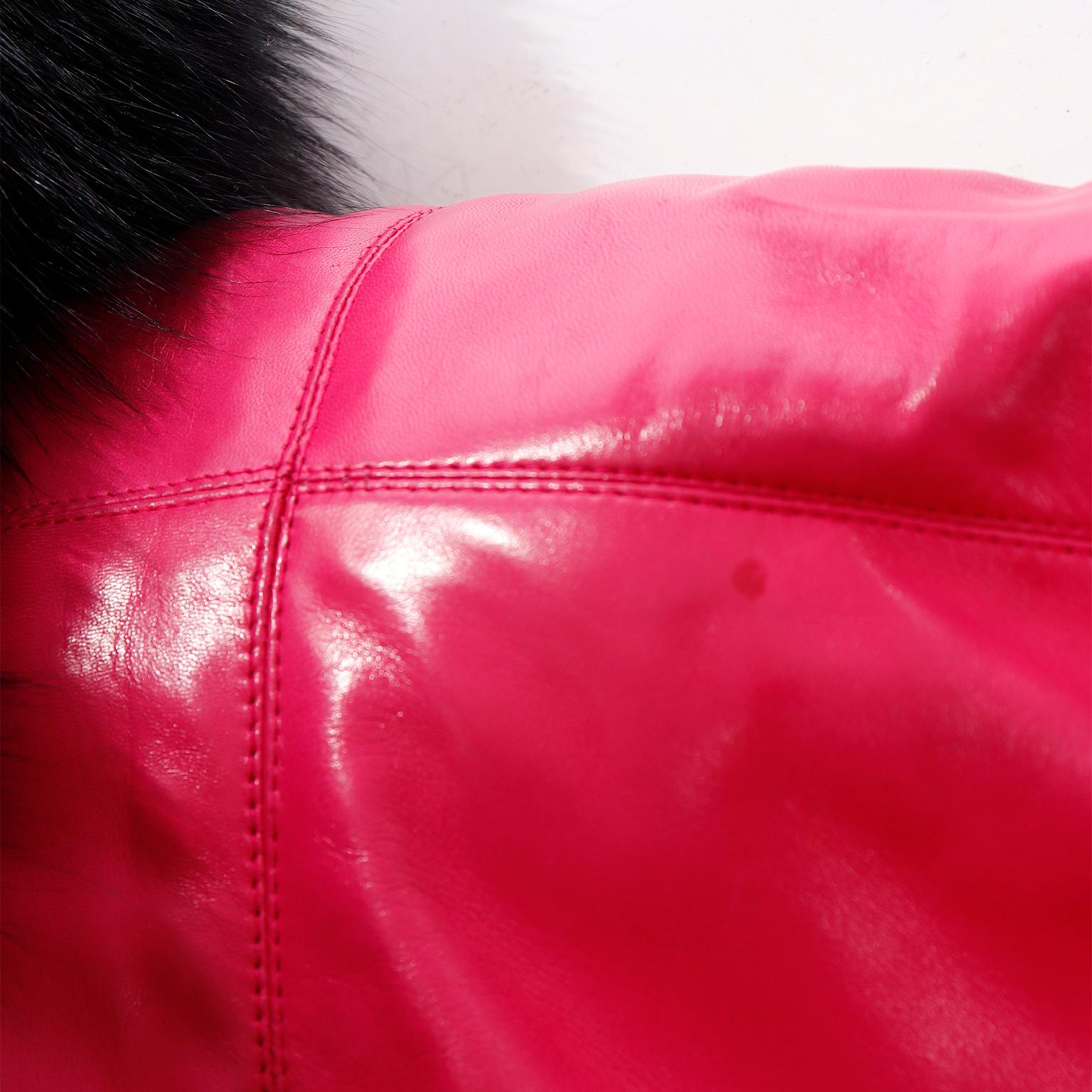 1987 Yves Saint Laurent Runway Haute Couture Pink Leather Jacket w Black Fur For Sale 6