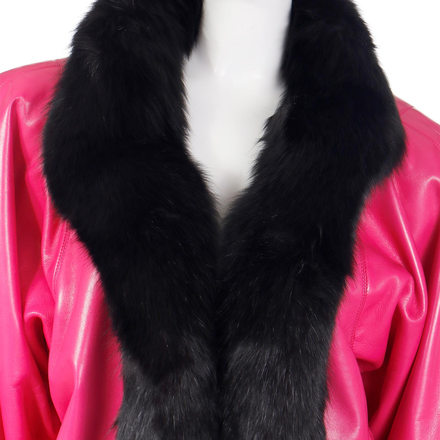 1987 Yves Saint Laurent Runway Haute Couture Pink Leather Jacket w Black Fur For Sale 1