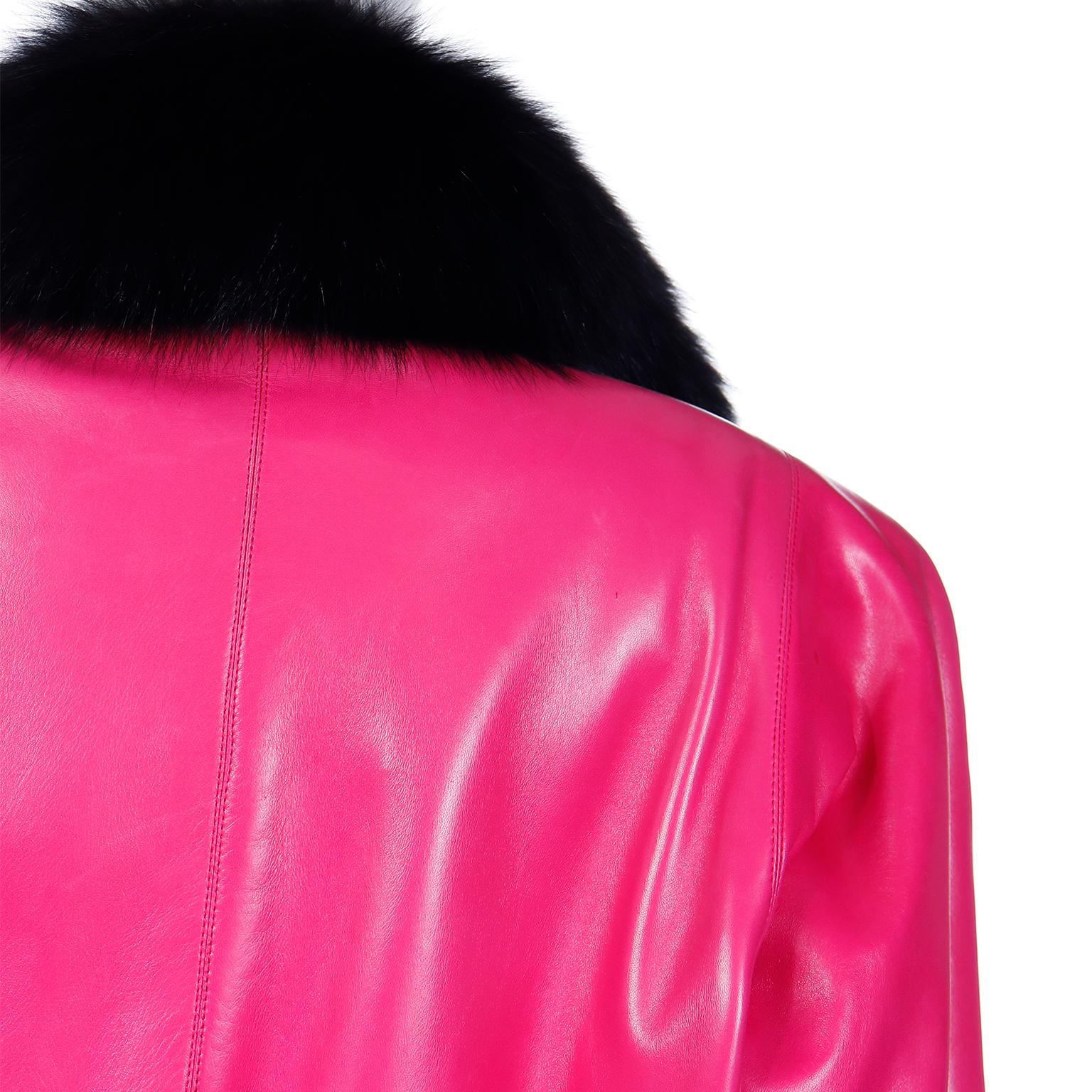 1987 Yves Saint Laurent Runway Haute Couture Pink Leather Jacket w Black Fur For Sale 2