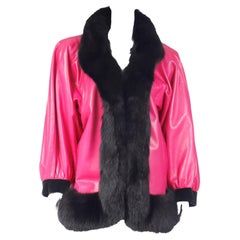 1987 Yves Saint Laurent Runway Haute Couture Pink Leather Jacket w Black Fur