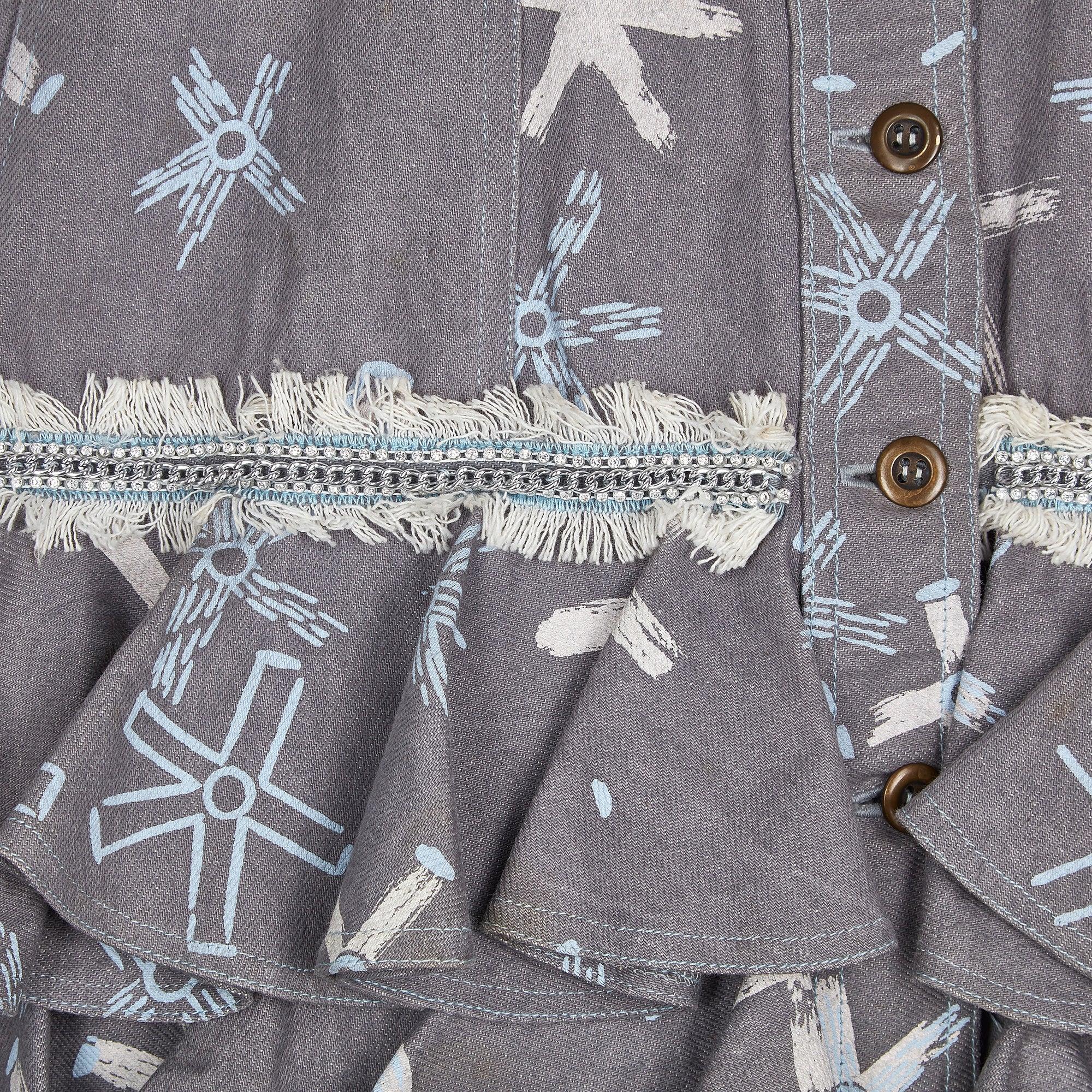 1987 Zandra Rhodes Grey Denim Ra Ra Dress In Excellent Condition For Sale In London, GB
