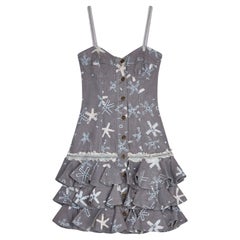 1987 Zandra Rhodes - Vestito grigio in denim Ra Ra