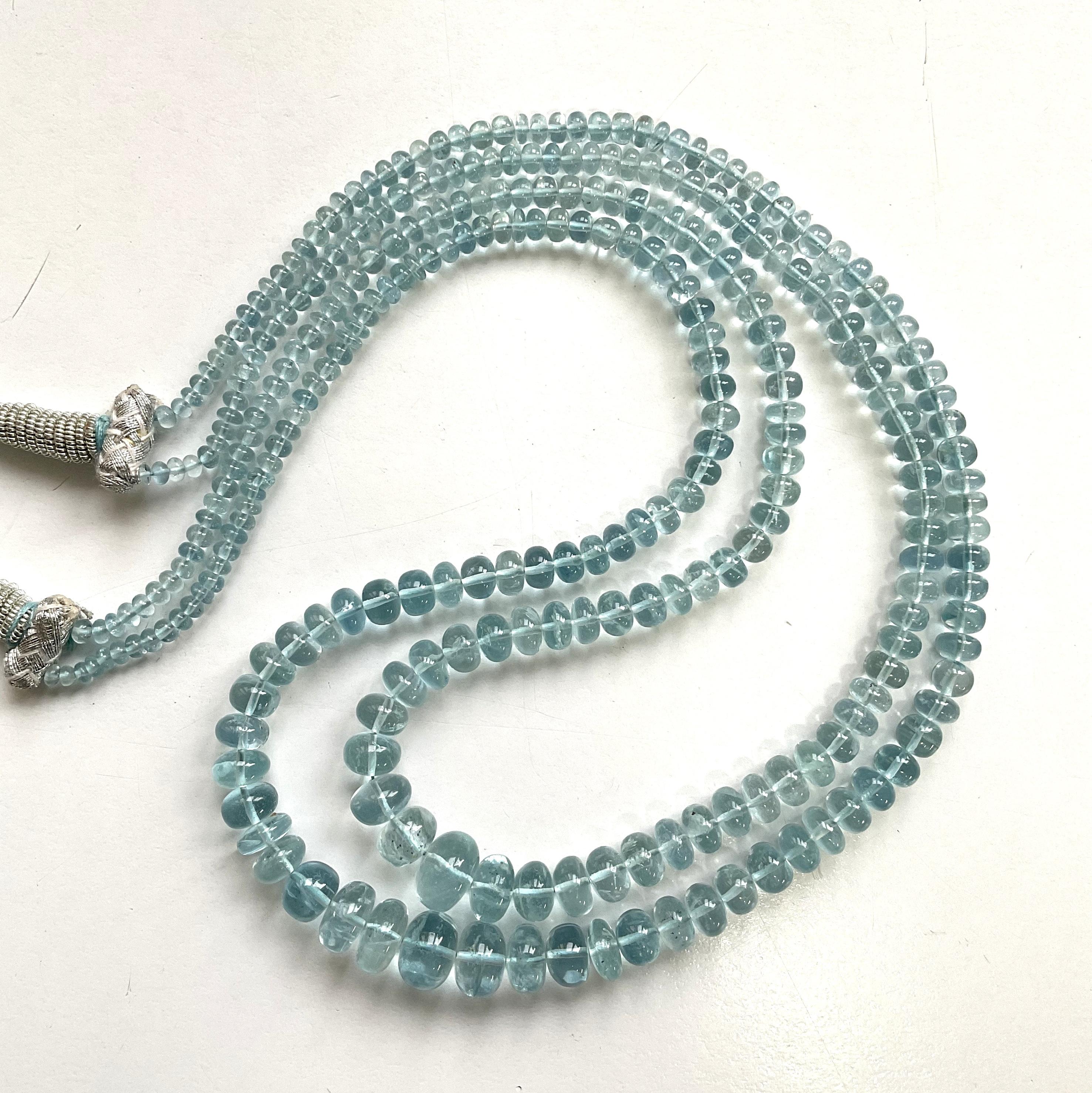 198.75 Carats Aquamarine Beads Plain 2 Strand Necklace Top Quality Natural Gem  In New Condition For Sale In Jaipur, RJ