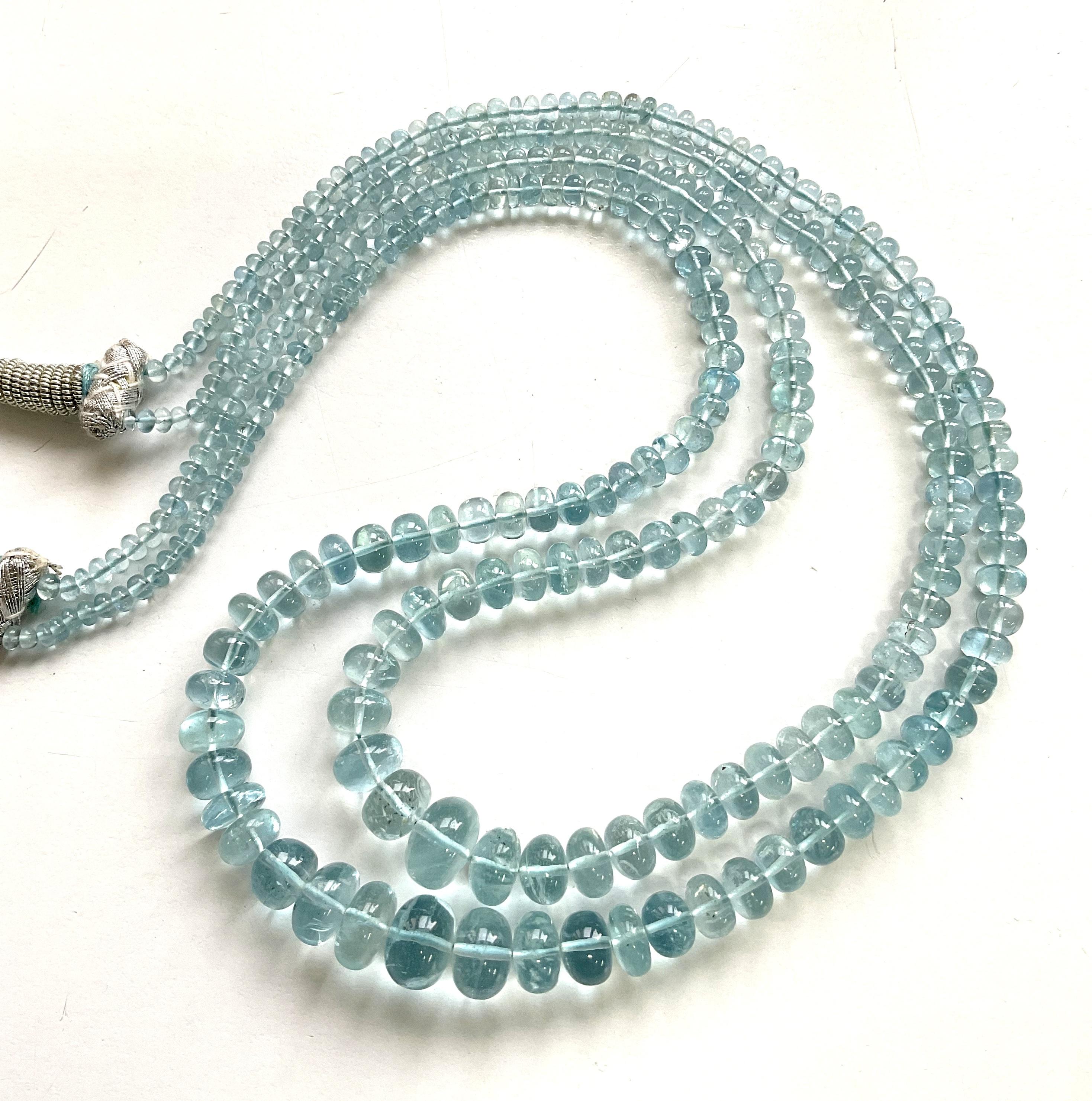 Women's or Men's 198.75 Carats Aquamarine Beads Plain 2 Strand Necklace Top Quality Natural Gem  For Sale